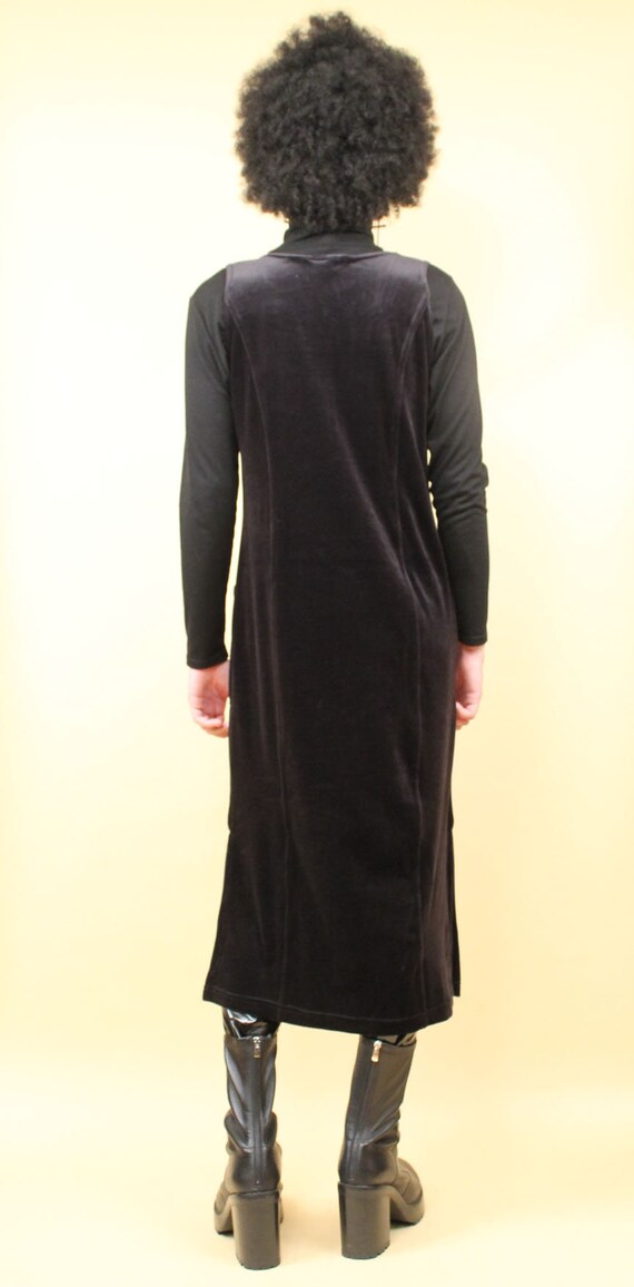 90s Vtg Black Stretch Velvet Sheath Dress Sleevel… - image 4