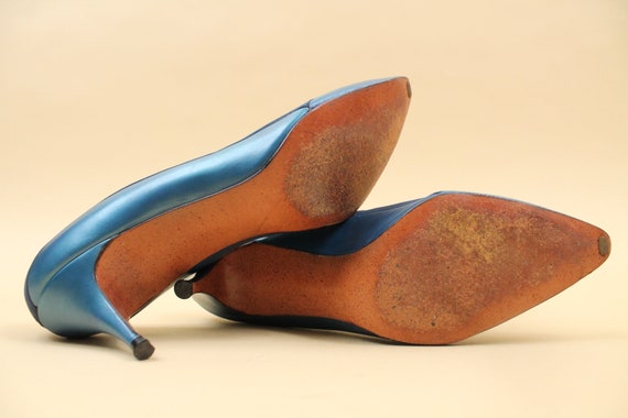 50s 60s Vtg Blue Pearl Leather & Suede Sleek High… - image 9