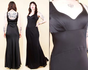 90s Vtg Black Satin Floor Length Sleeveless Maxi Dress Gown Sweetheart Bodice Sheer Panel Skirt tag 8 Xs Sm B34-36" W24-28" H36-40" L60"