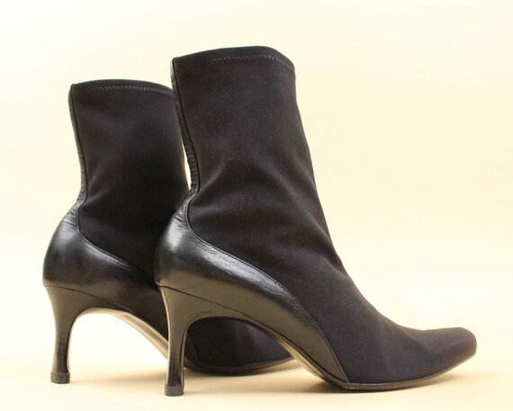 90s Y2K Vtg Black Neoprene & Leather Sock Boot Pu… - image 8