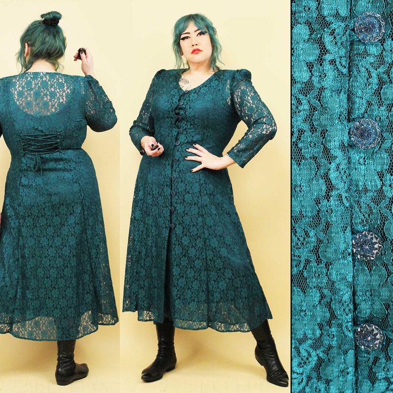 LACE And Chiffon Corset Back Dresses Green Plus Size