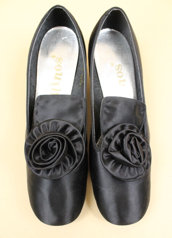 50s 60s Vtg Jet Black Genuine Leather Mary Jane G… - image 3