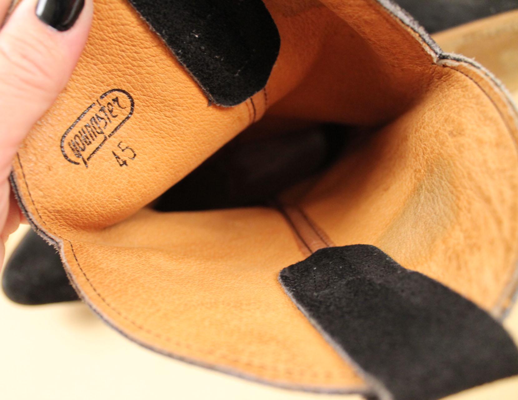 70s Vtg Black Suede Leather Cowboy Boot Western Stacked Heel