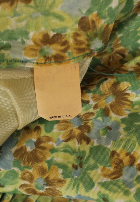 50s 60s Vtg Green Yellow Floral 3/4 Sleeve Day Dr… - image 8