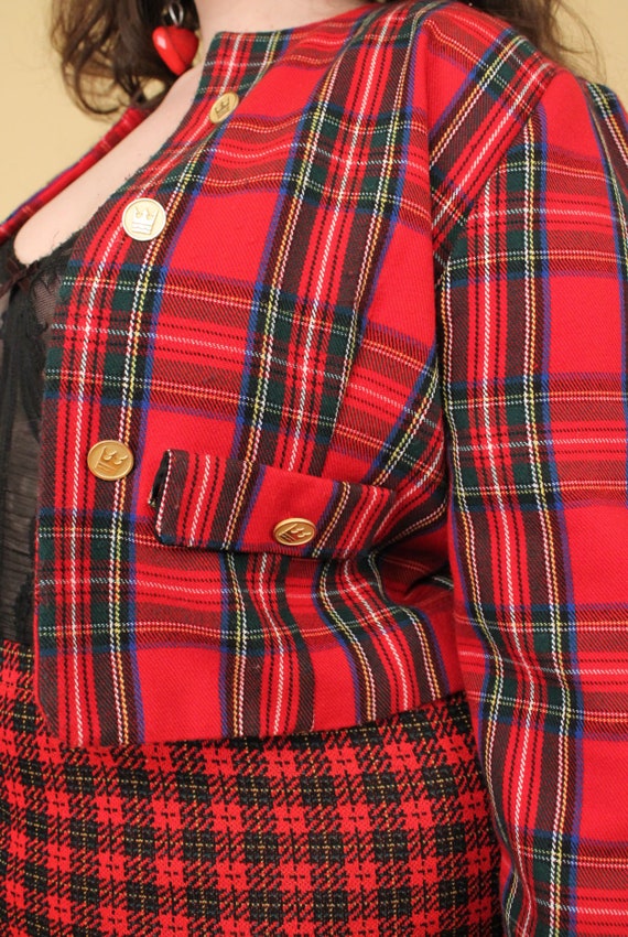 80s Vtg Red Plaid Tartan 100% Wool Handmade Blaze… - image 10