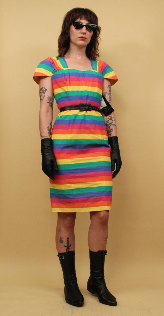 80s 90s Vtg Deadstock NWT Rainbow Striped Cotton … - image 4