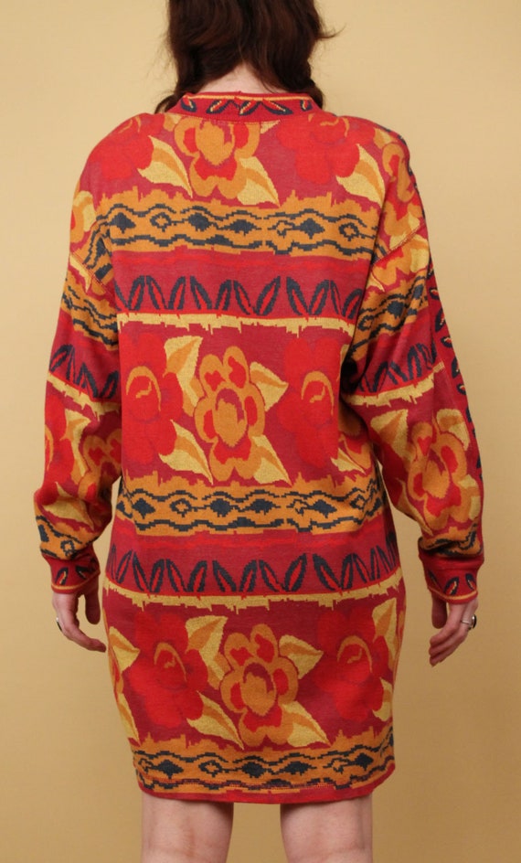 80s Vtg Floral 100% Cotton Sweater Mini Dress Lon… - image 8
