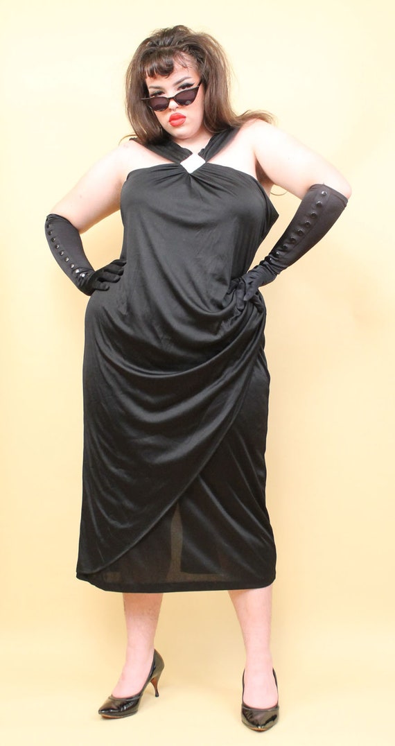 80s Vtg Black Pearl Detail Evening Gown Sleeveles… - image 8