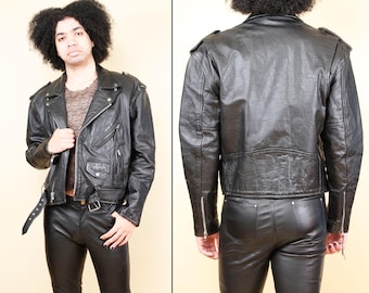 80s 90s Vtg LA ROXX Black Leather Motorcycle Jacket Biker Moto