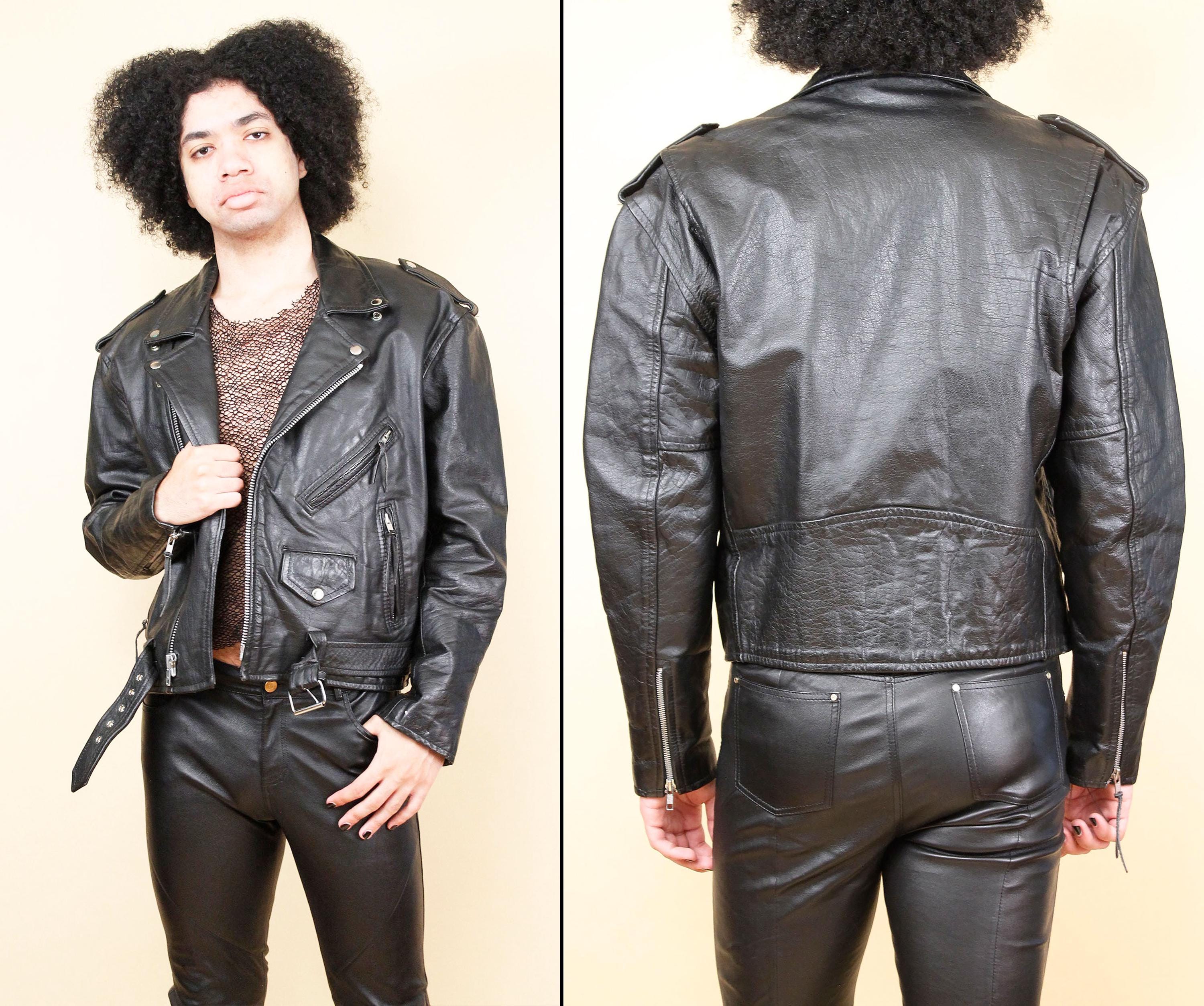 80s 90s Vtg LA ROXX Black Leather Motorcycle Jacket Biker Moto