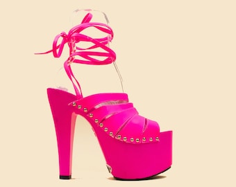 90s Vintage Pink Platform Heels: Italian Strappy Sandals (US 9.5-10 / EU 41) *As-Is*