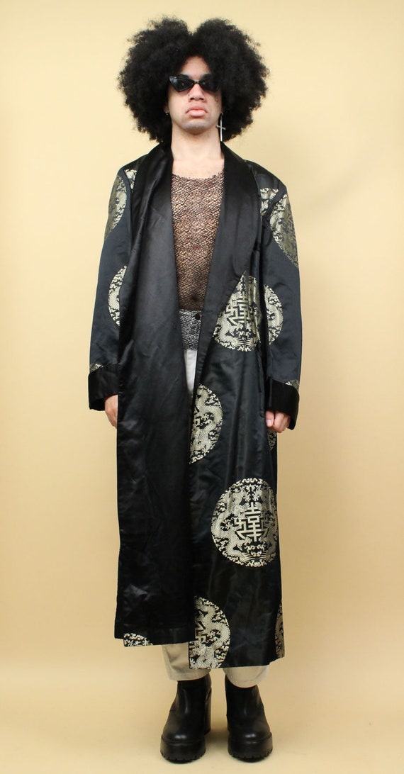 50s 60s Vtg Black 100% Silk Chinese Gold Embroide… - image 7