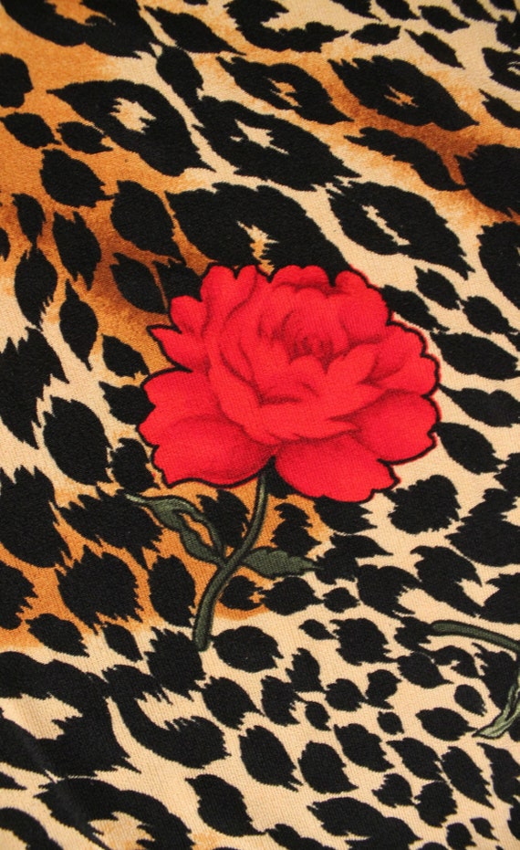 90s Y2K Vtg Stretchy Leopard Print Red Rose Print… - image 8