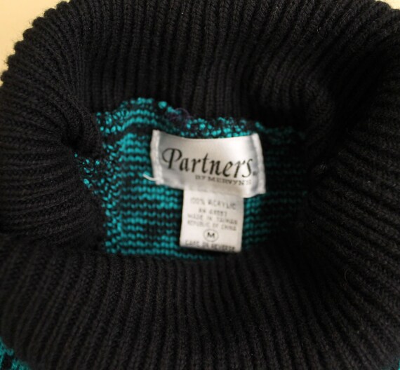 80s Vtg Black & Teal Floral Knit Acrylic Sweater Dress