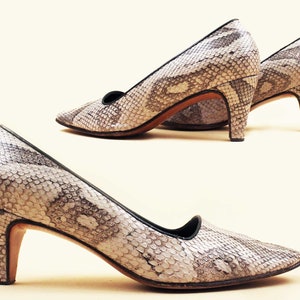 60s Vtg Python Snakeskin High Heels Metal Tips Square Toe Women&#39;s 8 7.5 EU 38.5 38 *As-Is*
