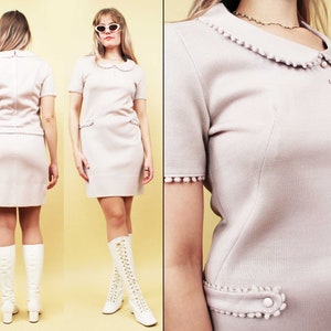 60s Vtg Grey Knit Peter Pan Collared Mini Dress Shift Mod Go Go Dolly  Women's Small - Etsy