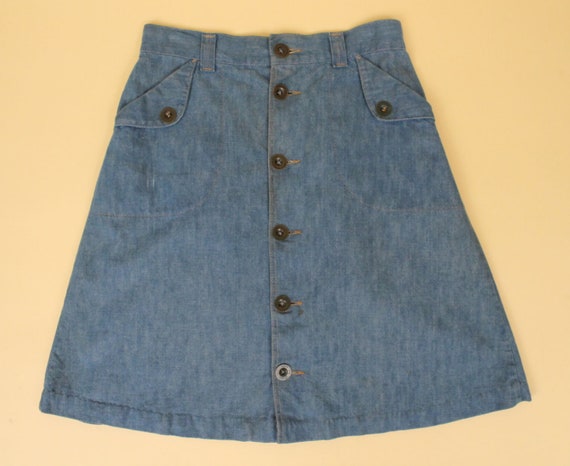 70s Vtg Light Wash Cotton Denim Blue Jean Mini Sk… - image 8