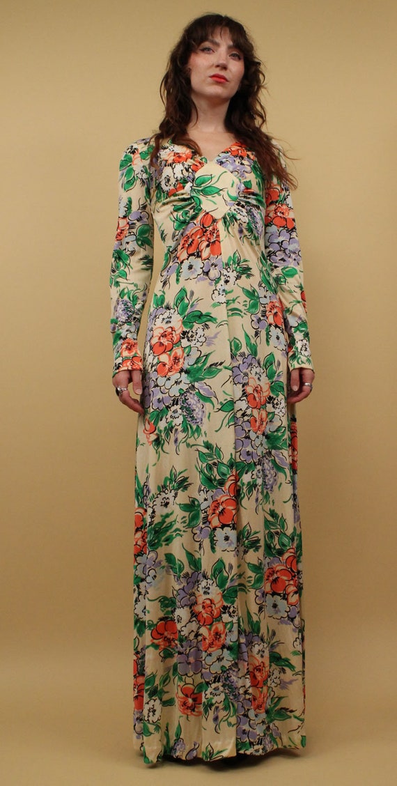 60s 70s Vtg Floral Pattern Floor Length Maxi Dres… - image 2