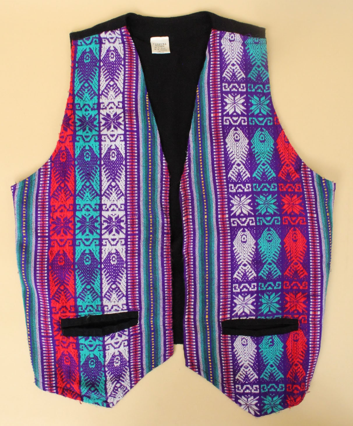 80s 90s Vtg Woven Wool Cotton Vest Embroidered Ecuador Jewel 80s 90s Vtg Woven Wool Cotton Vest Embroidered Ecuador Jewel