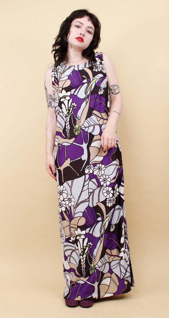 60s Psychedelic Maxi Dress: Vintage Floral Lion P… - image 2