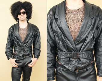 80s Vtg Black Wool & Faux Fur Zipper PARASUCO Designer