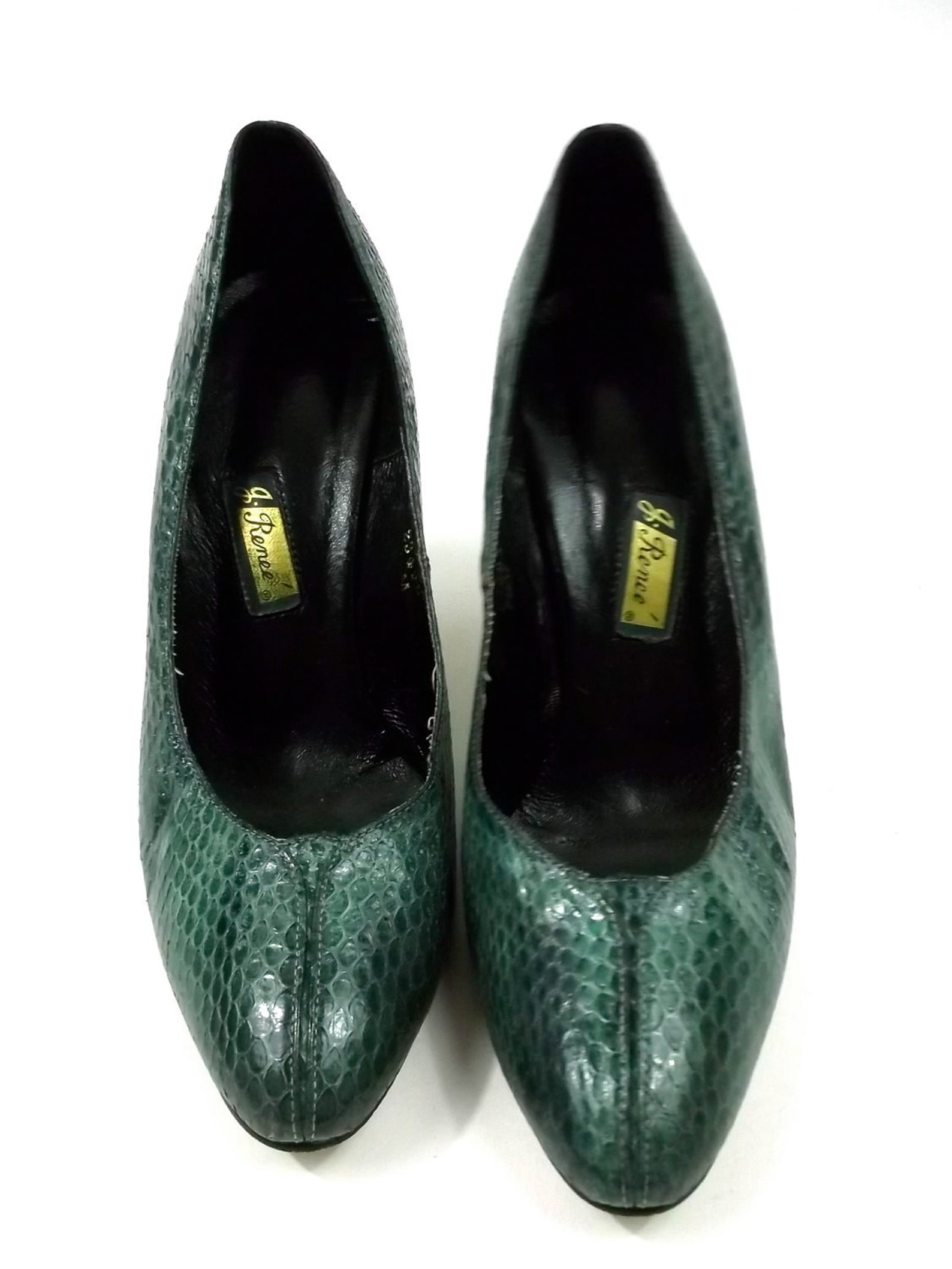 Emerald Green Snake Skin High Heels // Womens shoe size 7 1/2 | Etsy
