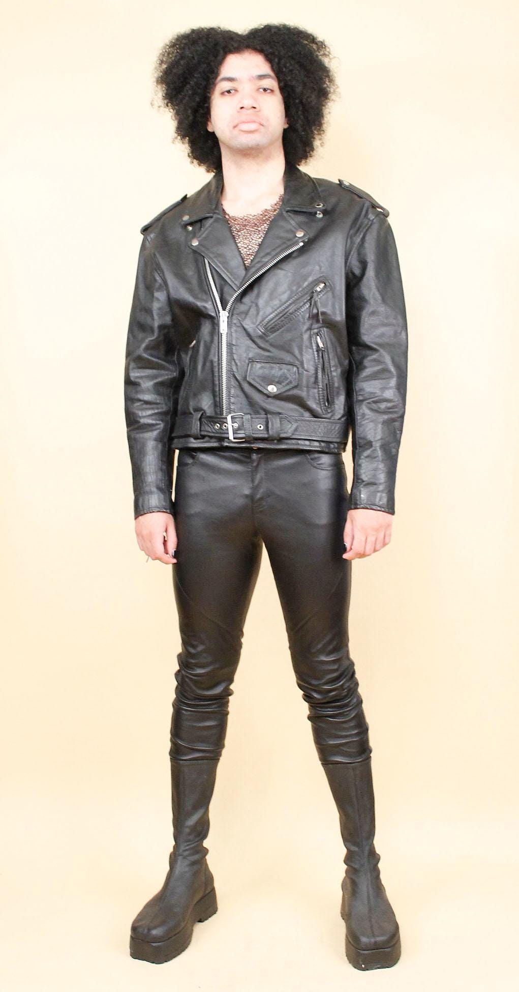 80s 90s Vtg LA ROXX Black Leather Motorcycle Jacket Biker Moto