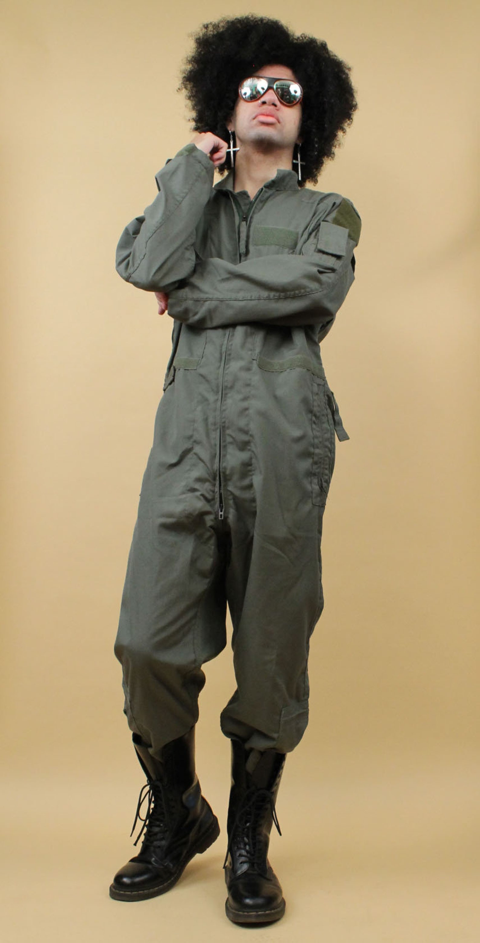 80s Vtg Army Green Zipper Flyer's Coverall Jumpsuit Double - Etsy