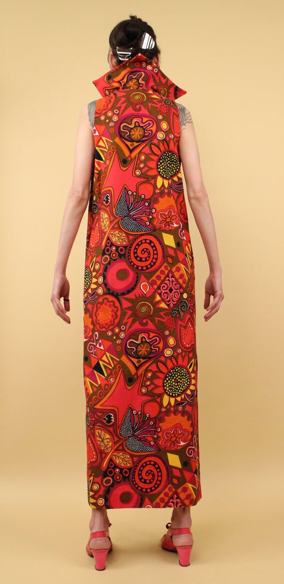 60s Vtg Giant Pointy Collar Psychedelic Maxi Dres… - image 6