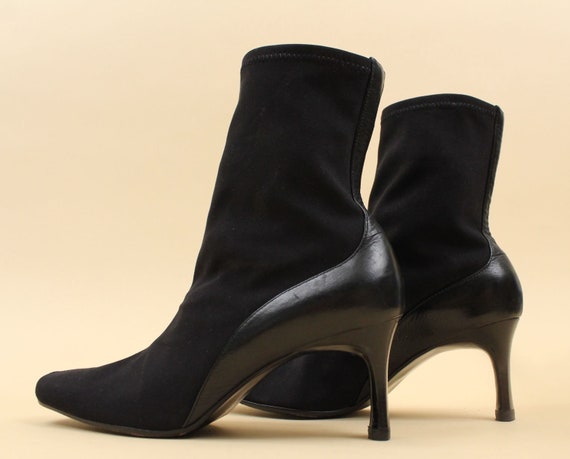 90s Y2K Vtg Black Neoprene & Leather Sock Boot Pu… - image 6