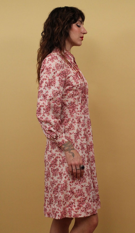 70s Vtg Pink Floral Polyester Long Sleeve Collare… - image 6