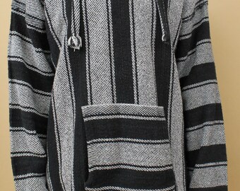 80s Vtg Cotton Woven Mexican Blanket Jacket Hooded Hoodie