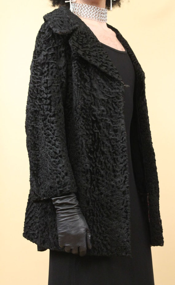 30s 40s Vtg Black Persian Curly Lamb Fur Jacket S… - image 10