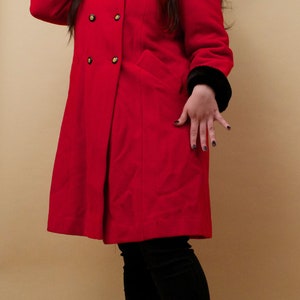 80s Vtg Rothschild Red & Black Faux Fur Wool Military Inspired Pea Coat Double Breasted Button Mock Collar Plus Size Designer L XL 12 tag 14 image 3