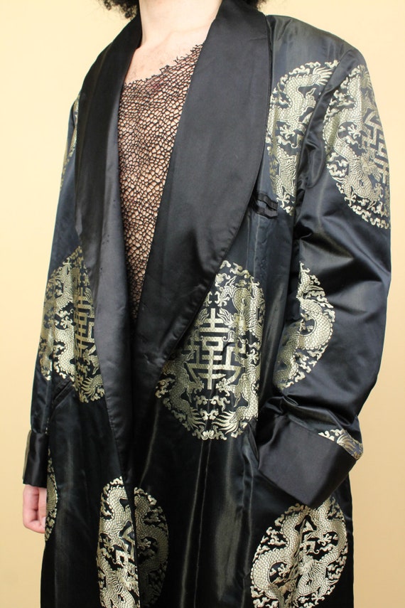 50s 60s Vtg Black 100% Silk Chinese Gold Embroide… - image 3