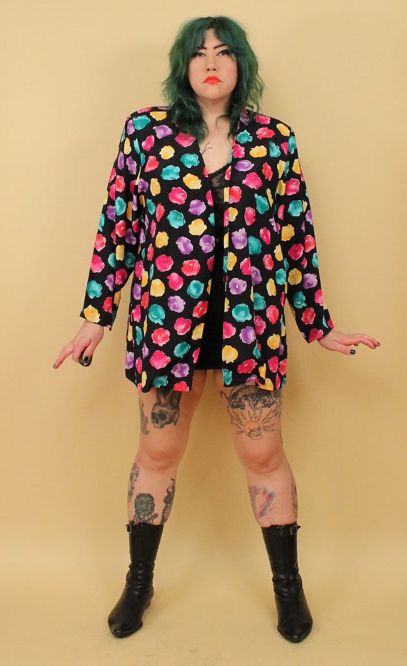 80s Vtg Cotton Candy Fluff Print Kimono Duster La… - image 3