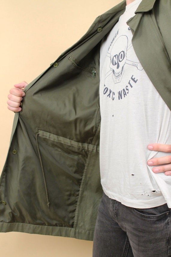 80s Vtg Italian Army Green Cotton Chore Coat Long… - image 9