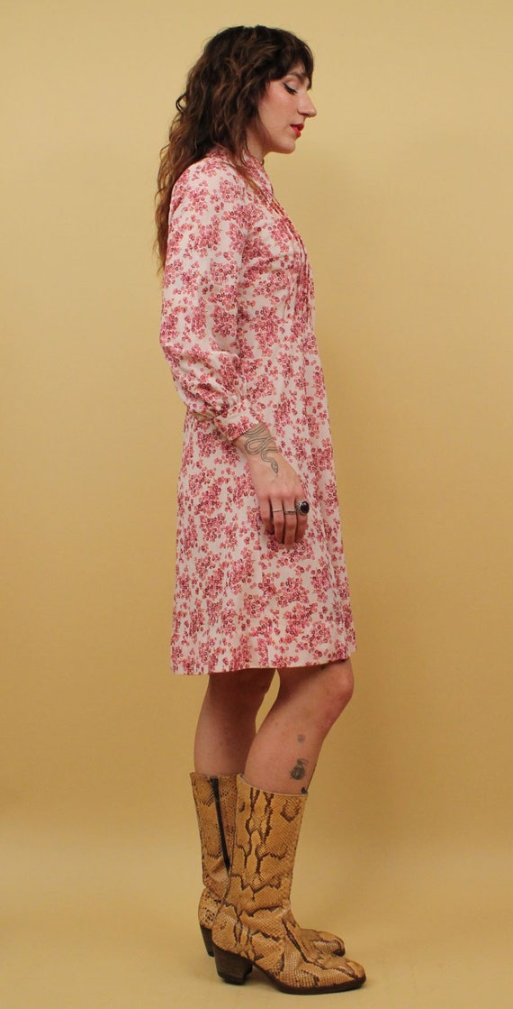 70s Vtg Pink Floral Polyester Long Sleeve Collare… - image 5