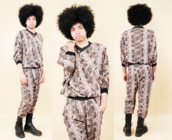 80s Vtg Snake Print Python Rayon 2pc Matching Set… - image 1