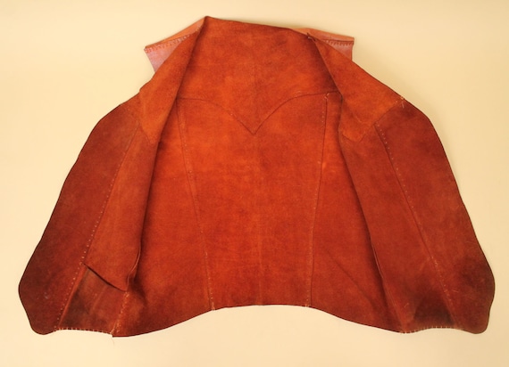 60s 70s Vtg Brown Leather Whipstitch Vest Jacket … - image 2