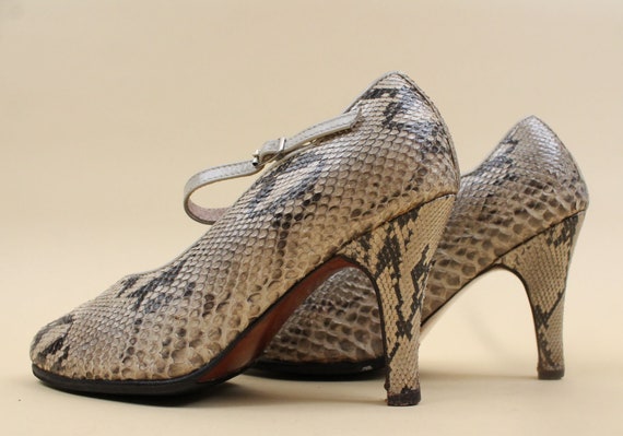 40s 50s Vtg Custom Made Python Snakeskin High Hee… - image 7