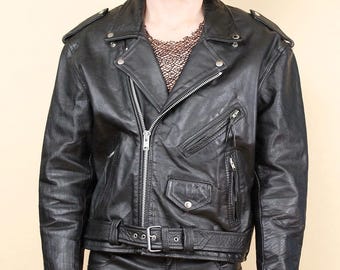 80s 90s Vtg LA ROXX Black Leather Motorcycle Jacket Biker Moto