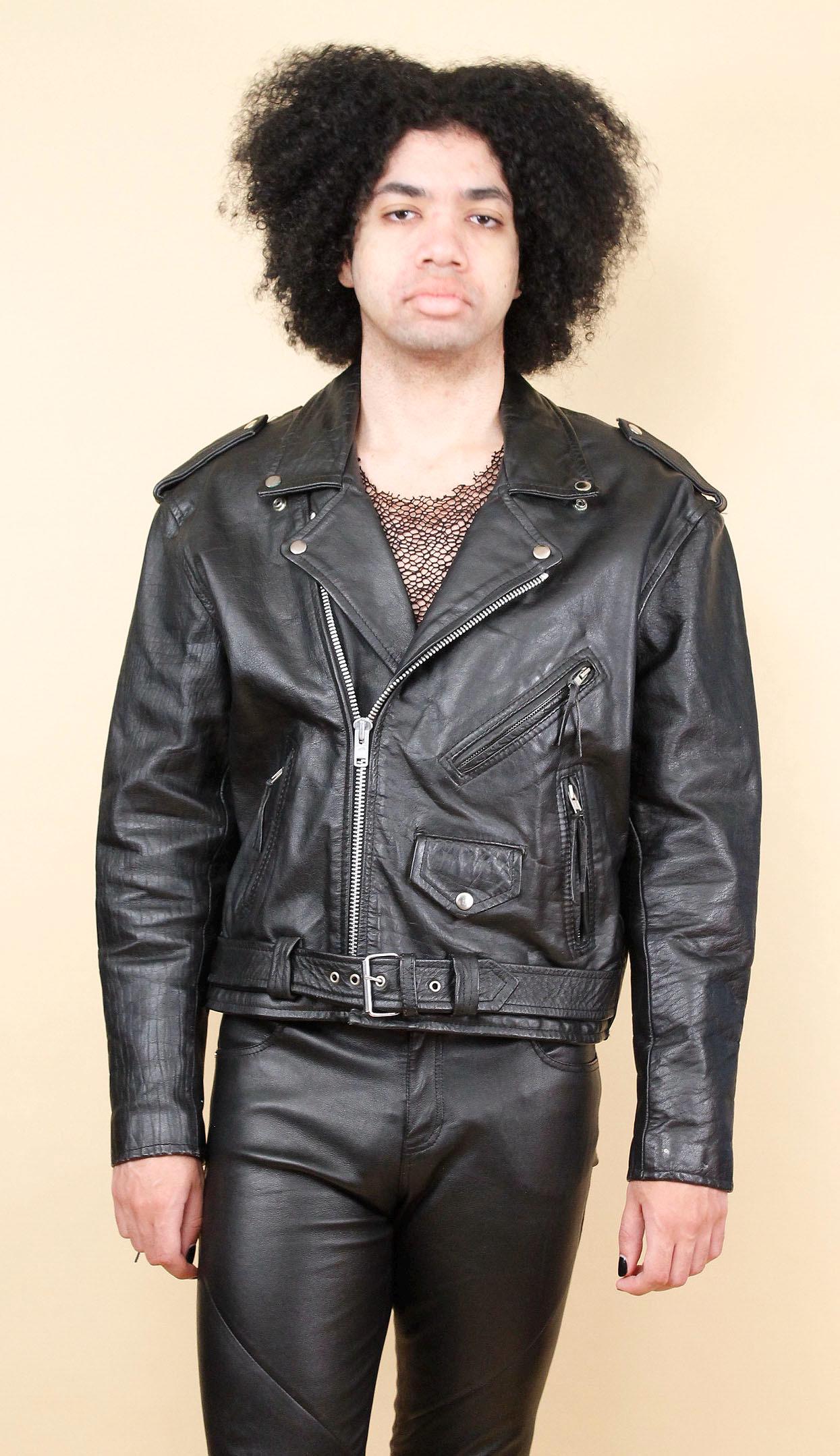 80s 90s Vtg LA ROXX Black Leather Motorcycle Jacket Biker Moto