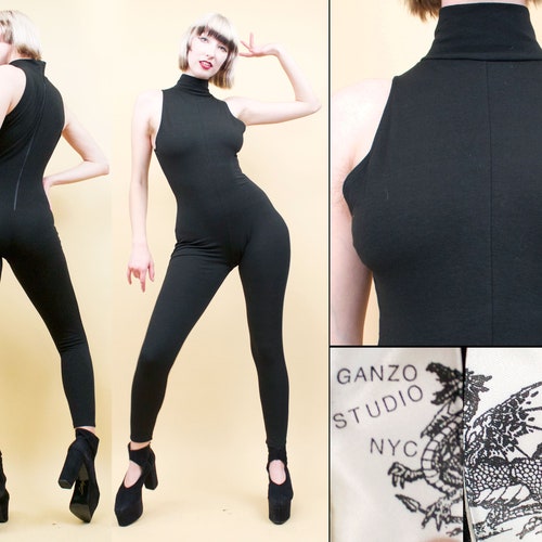 80s Vtg Black Cotton Spandex Bodysuit 