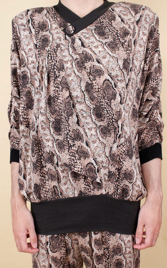 80s Vtg Snake Print Python Rayon 2pc Matching Set… - image 13