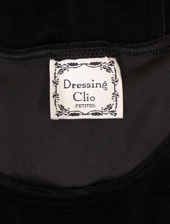 90s Vtg Black Stretch Velvet Sheath Dress Sleevel… - image 3
