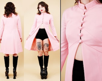 60s Vtg Bubblegum Pink Mod Jacket Coat Crop Midriff Women's Xs Sm B34" W28" L35"
