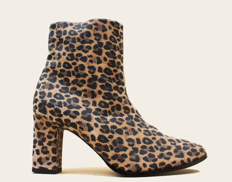leopard print high heel ankle boots