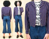 80s does 40s Vtg Navy Cotton Vertical Pin Striped Jacket Ann Taylor Coat Cropped Crop Tailored Minimalist Women 39 s Tag L