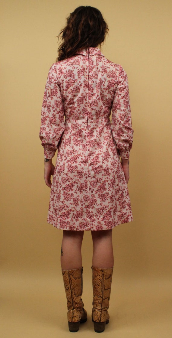 70s Vtg Pink Floral Polyester Long Sleeve Collare… - image 7